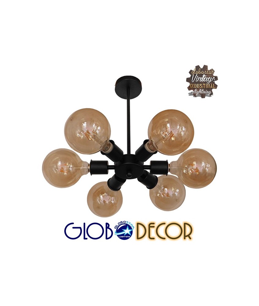 GLOBOSTAR® CONFOR 01036 Μοντέρνο Φωτιστικό Οροφής με Ντουί 6 x E27 AC 220-240V IP20 - Μαύρο - Μ24 x Π24 x Υ8cm